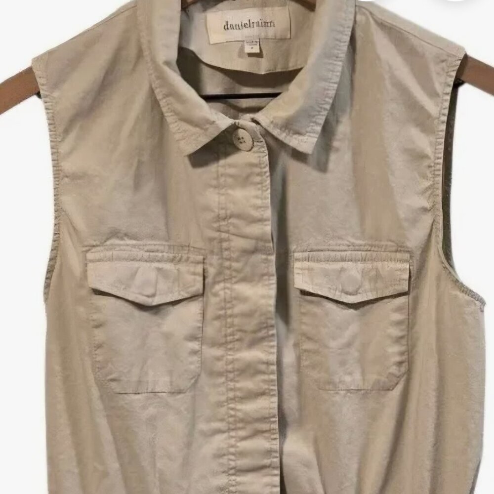 Cotton Neutral khaki utility vest sleeveless Camp Hike Outdoor jacket pockets L
